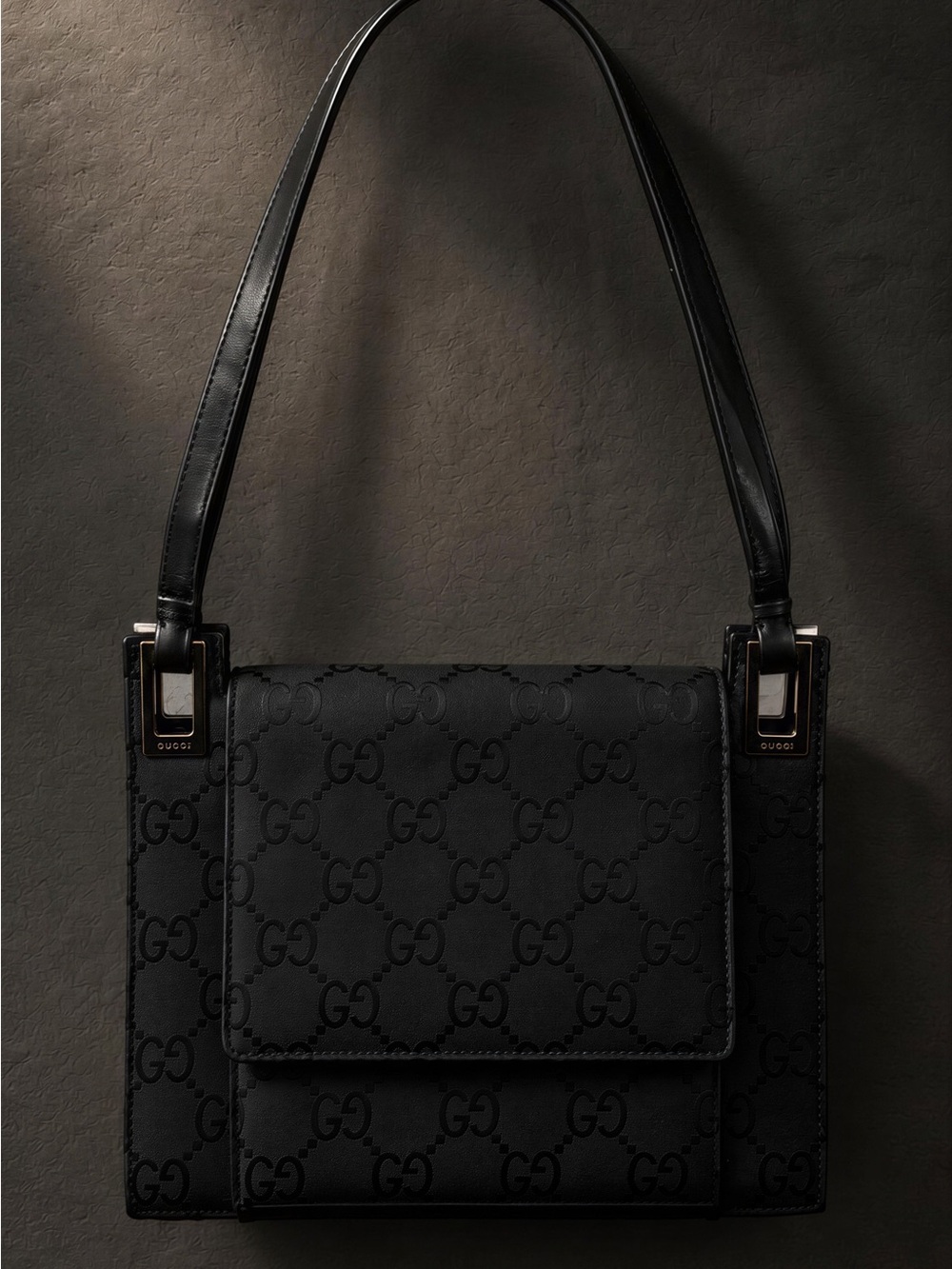 Gucci Black GG Monogram Flap Shoulder Bag